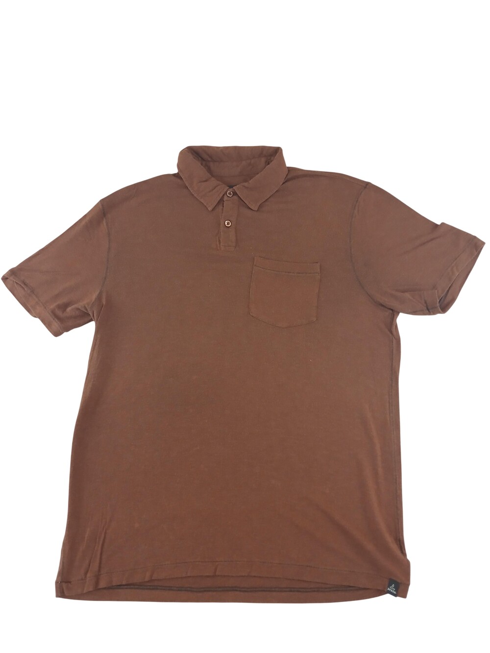 PrAna Breathe Polo Shirt Mens Large Brown Stretch Pocket Soft Jersey Casual